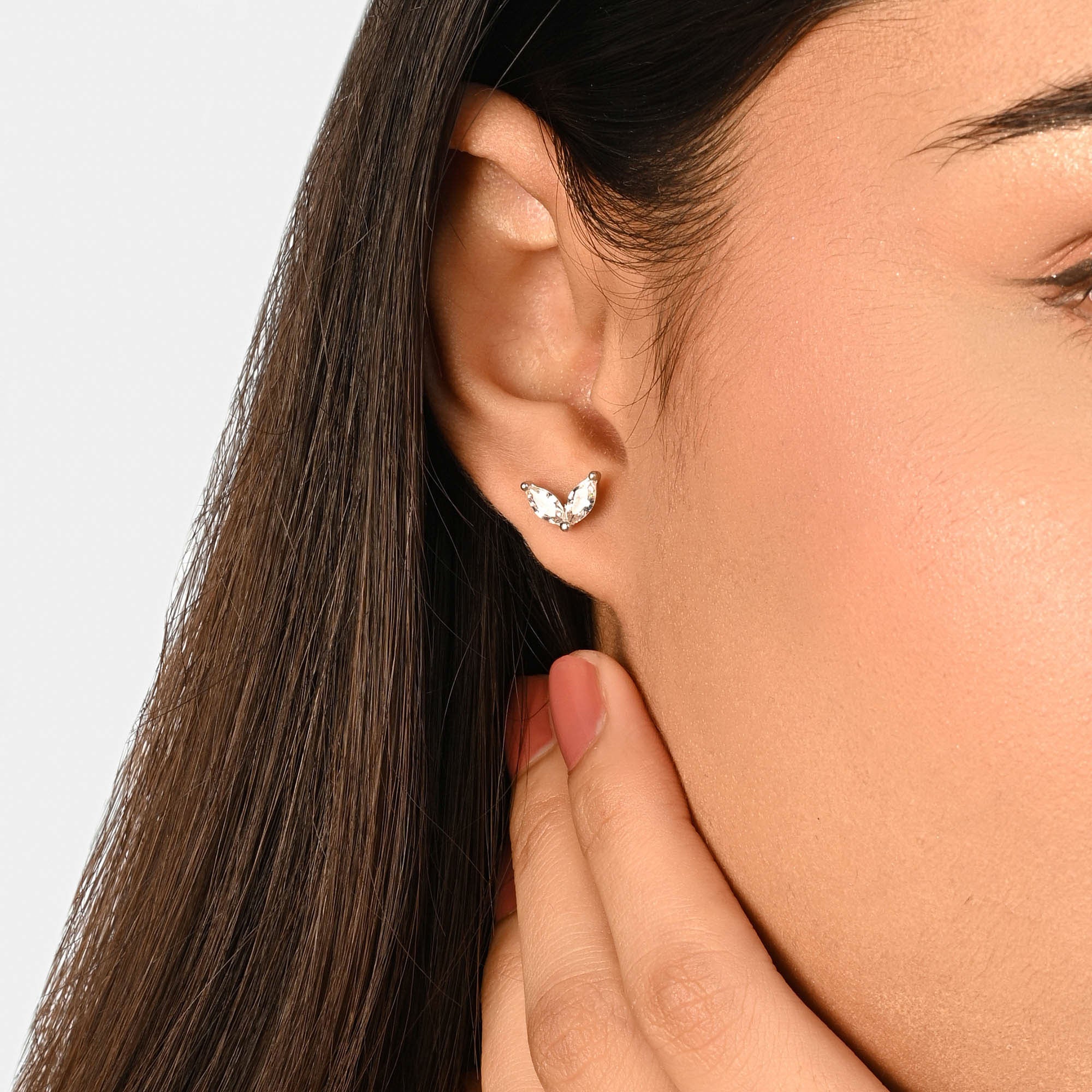 Marquise Leaf Silver Stud Earrings