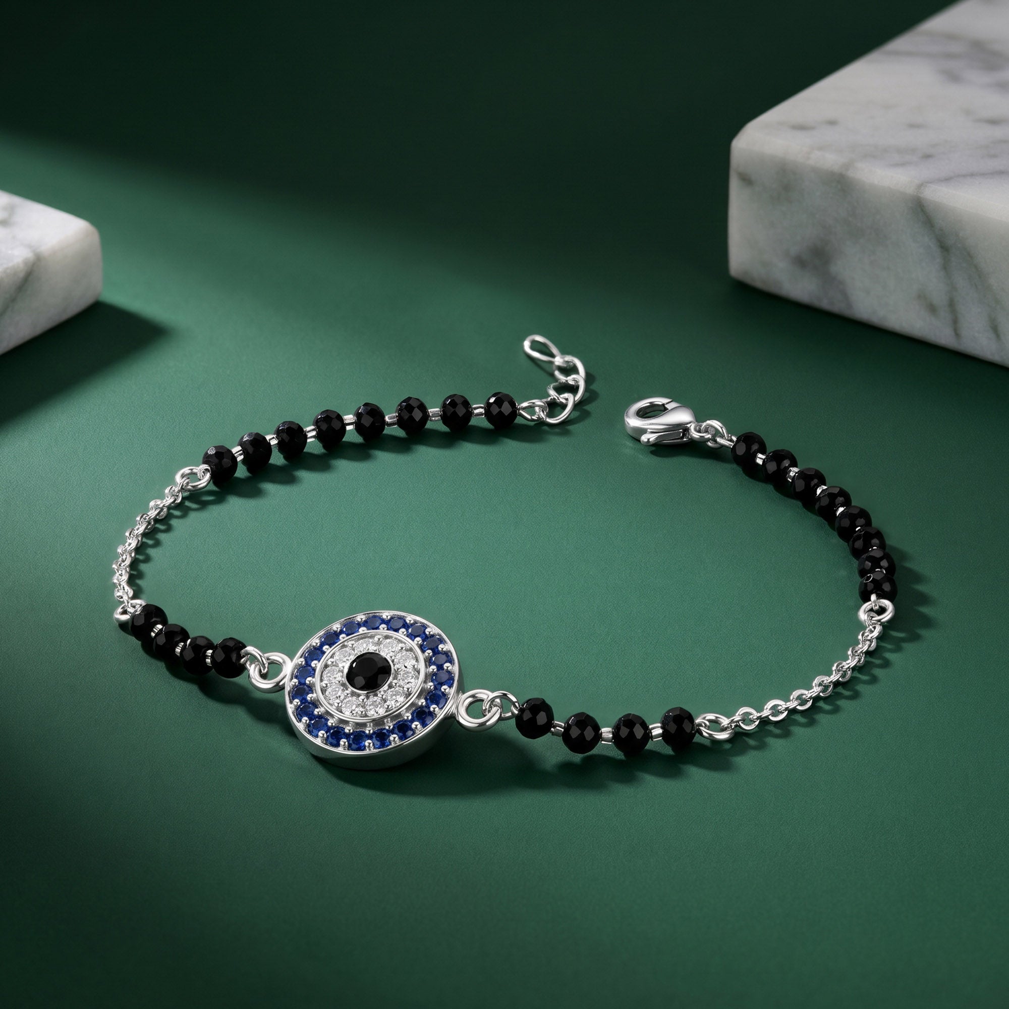 Evil Eye Medallion Silver Bracelet