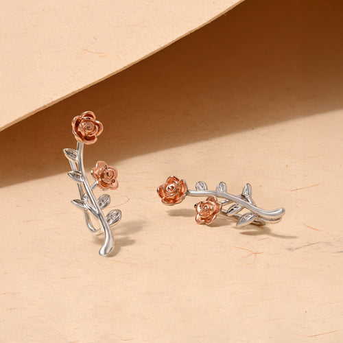 Blooming Rose Vine Silver Stud Earrings