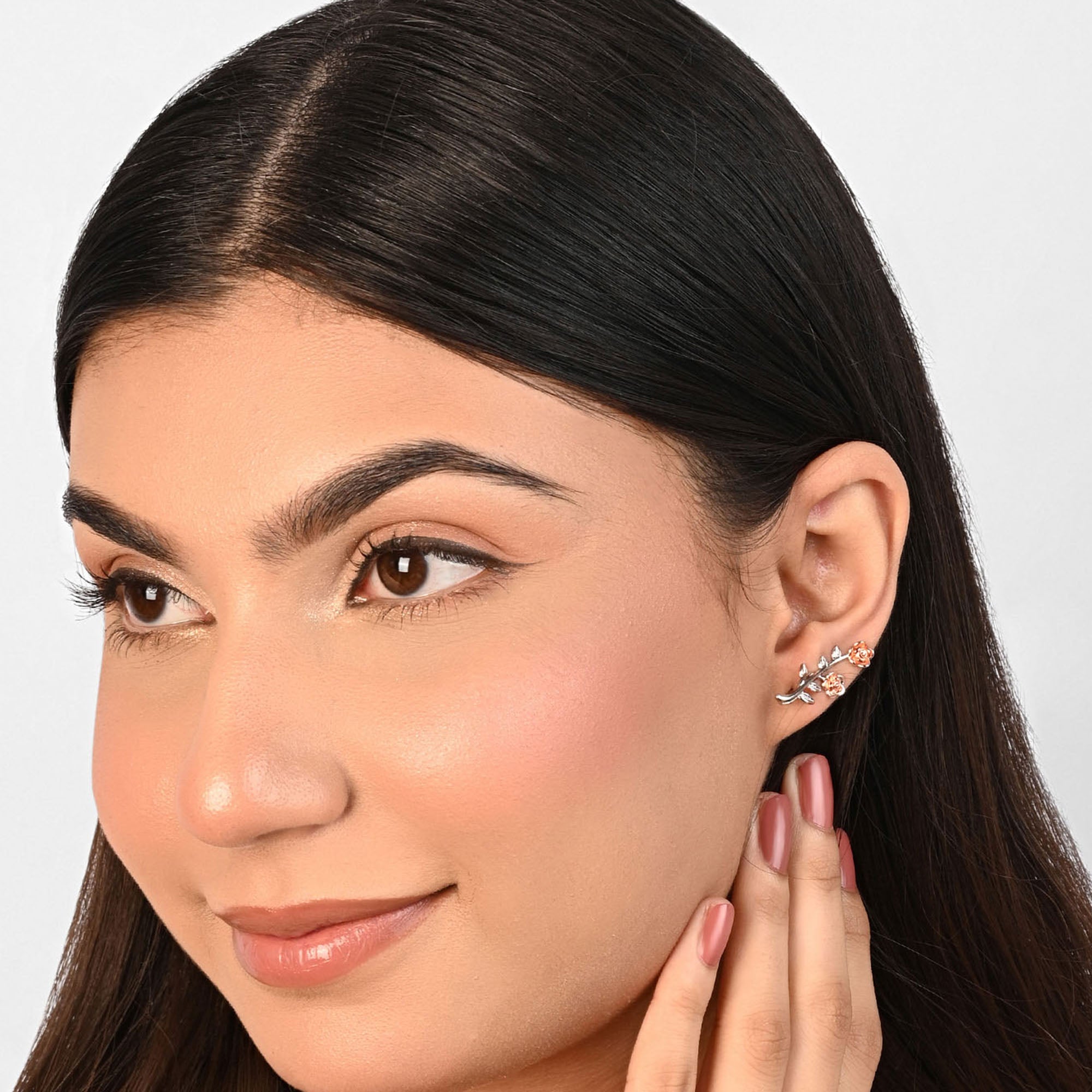 Blooming Rose Vine Silver Stud Earrings