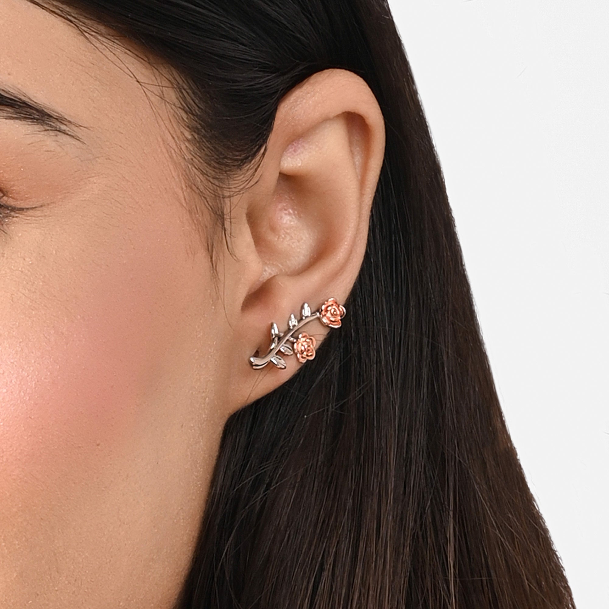 Blooming Rose Vine Silver Stud Earrings
