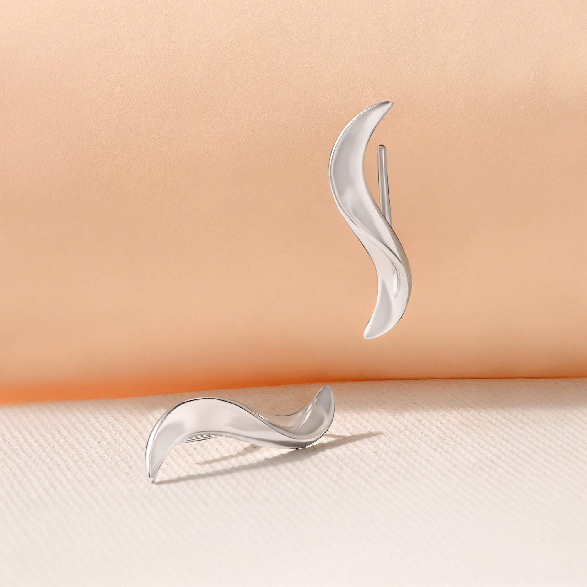 Crescent Wave Silver Earrings
