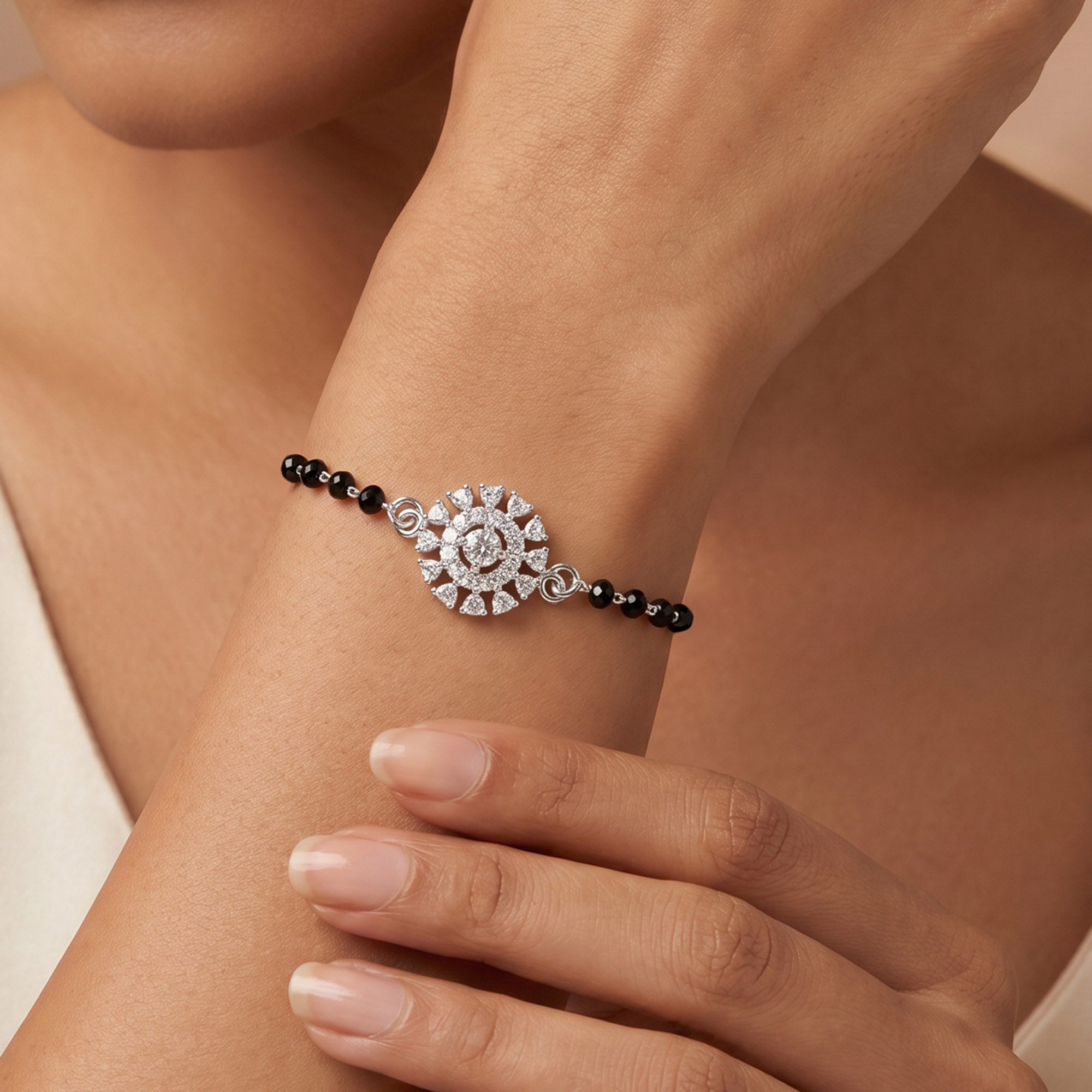 Sunburst Mandala CZ 925 Silver Bracelet