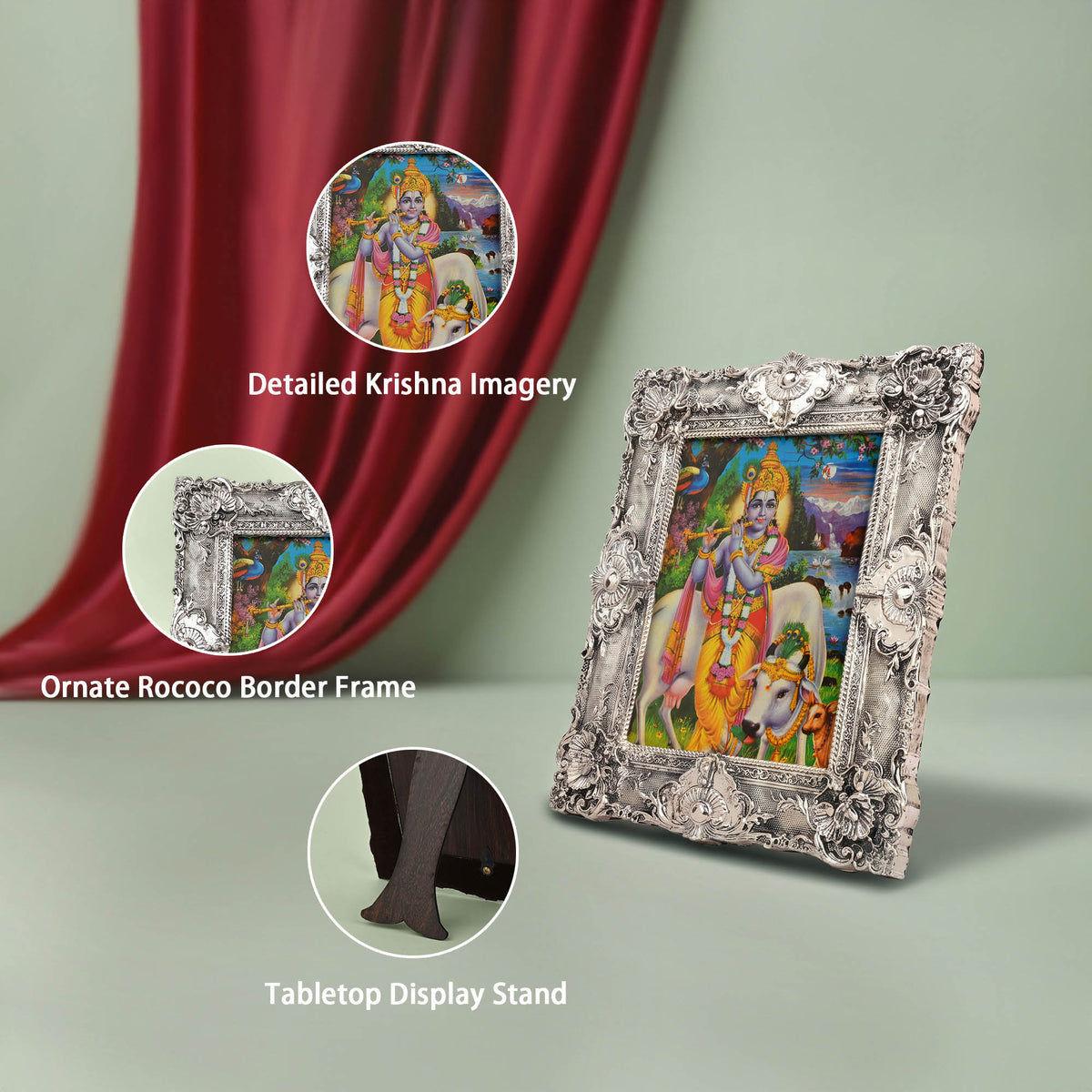 999 Silver Plated Lord Krishna Frame