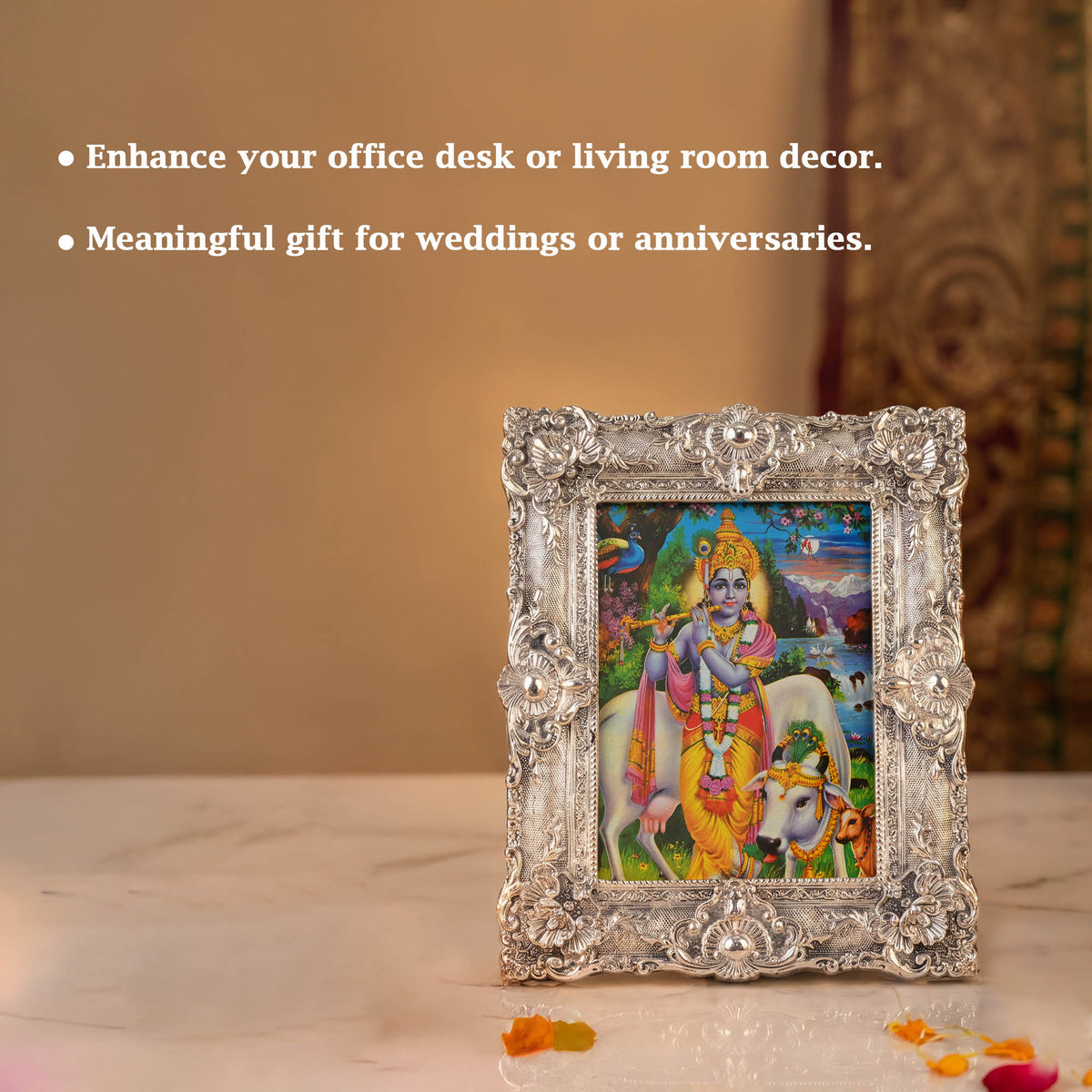 999 Silver Plated Lord Krishna Frame