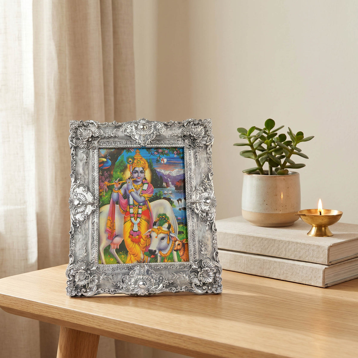 999 Silver Plated Lord Krishna Frame