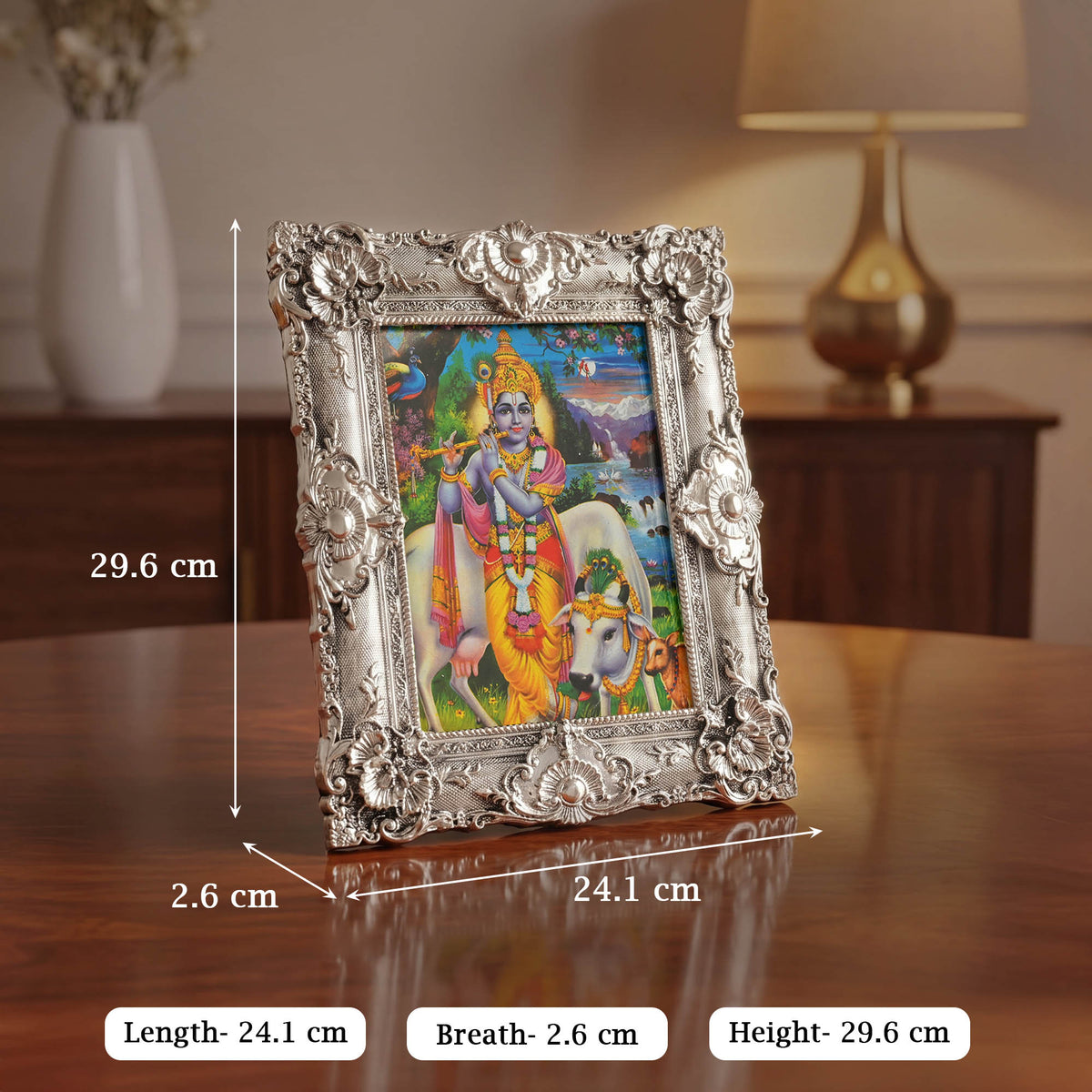 999 Silver Plated Lord Krishna Frame