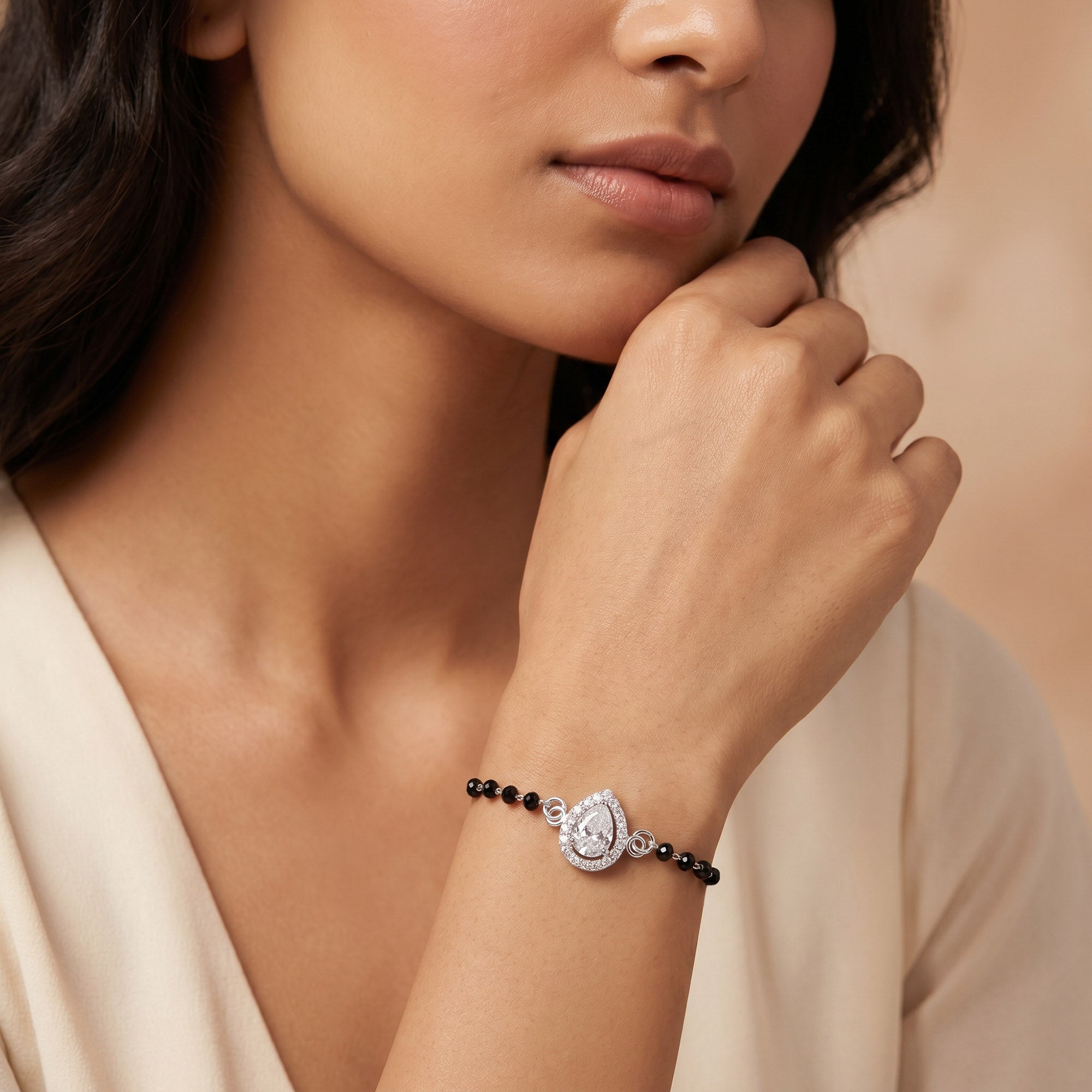 Pear-Cut Halo CZ Silver Bracelet
