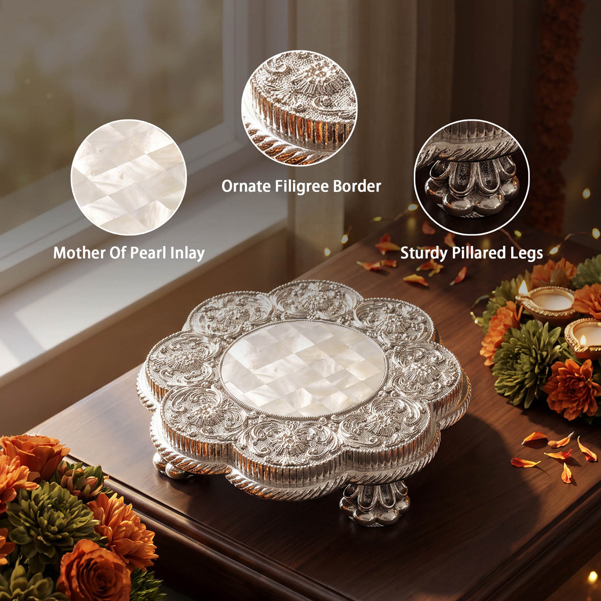 Silver Floral Chowki