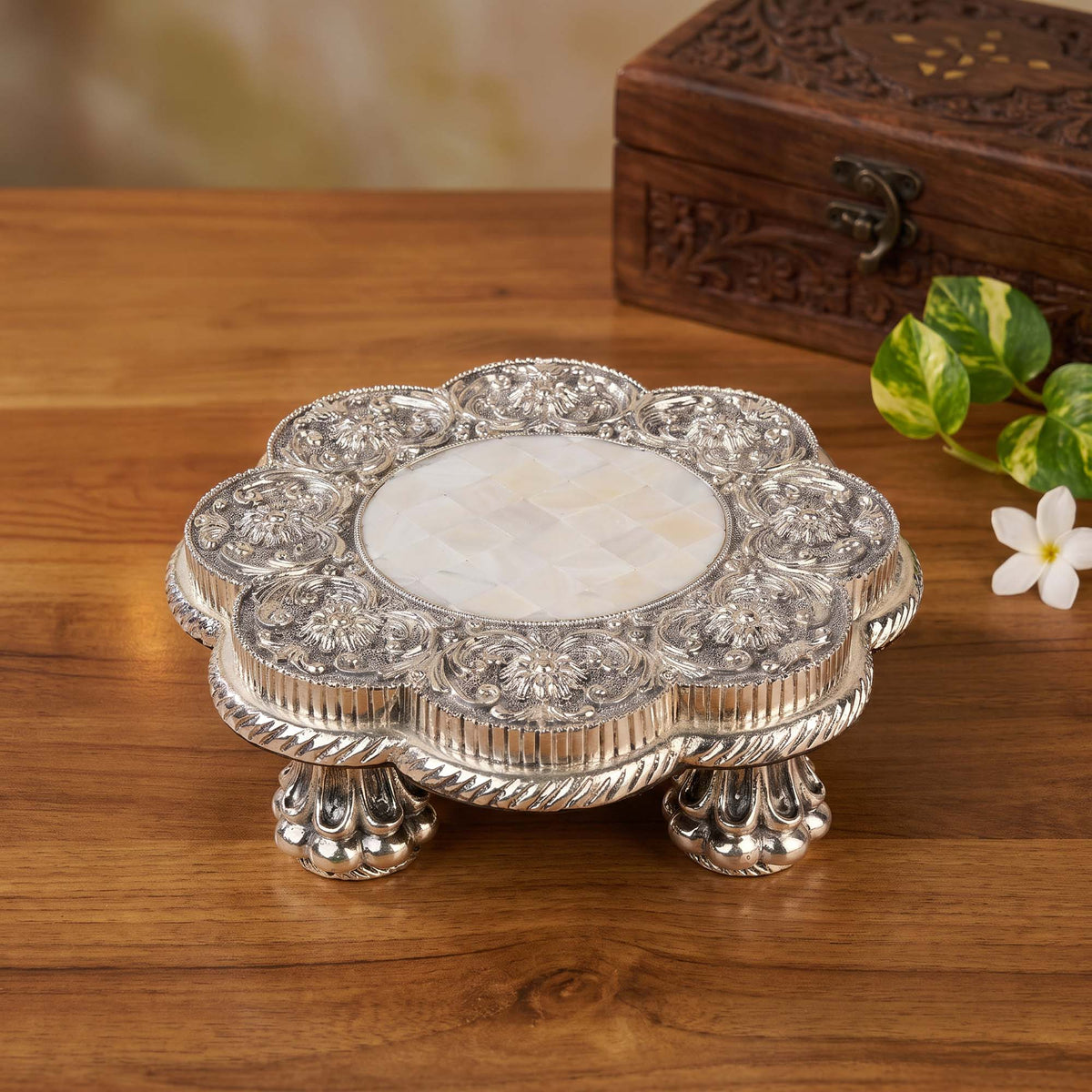 Silver Floral Chowki