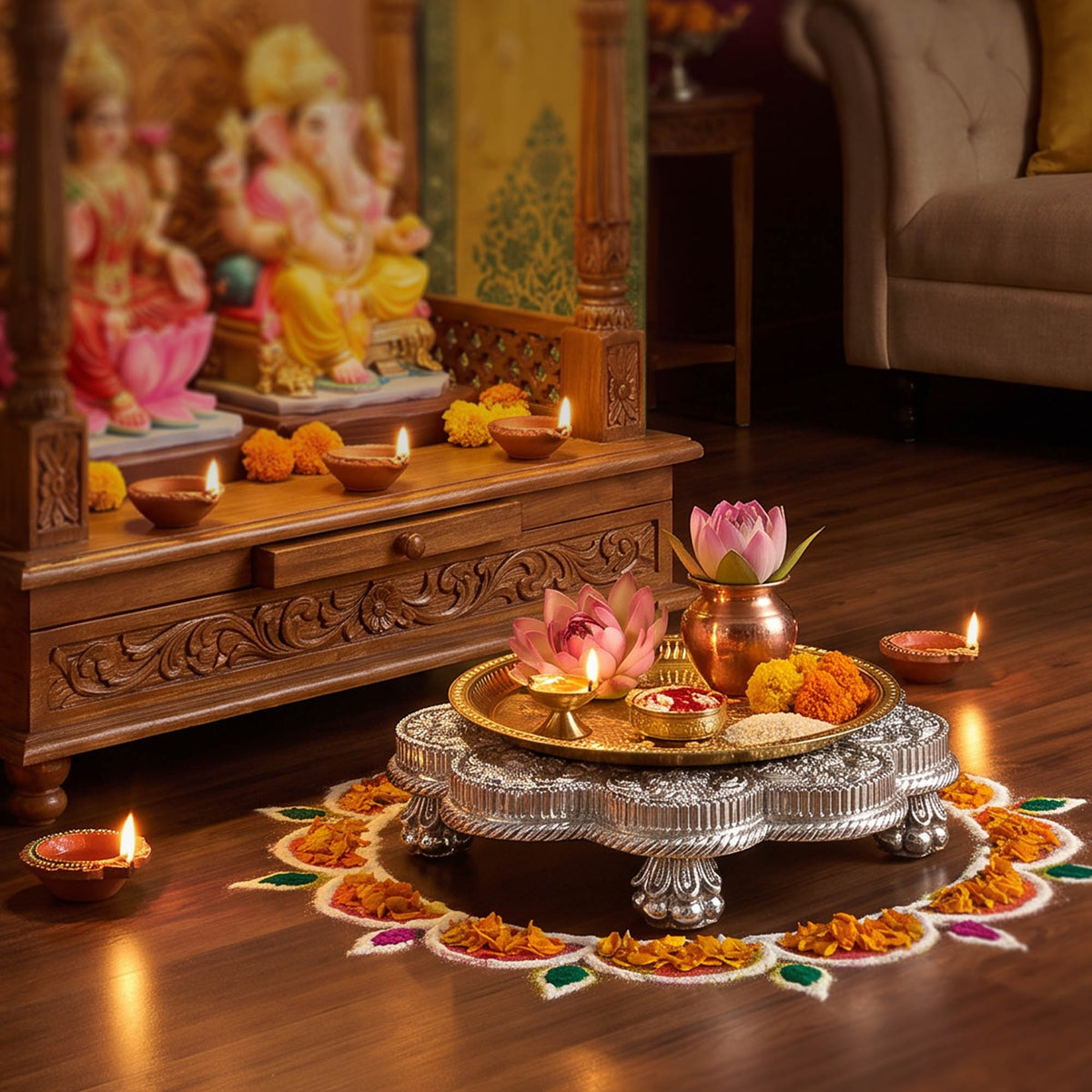 Silver Floral Chowki