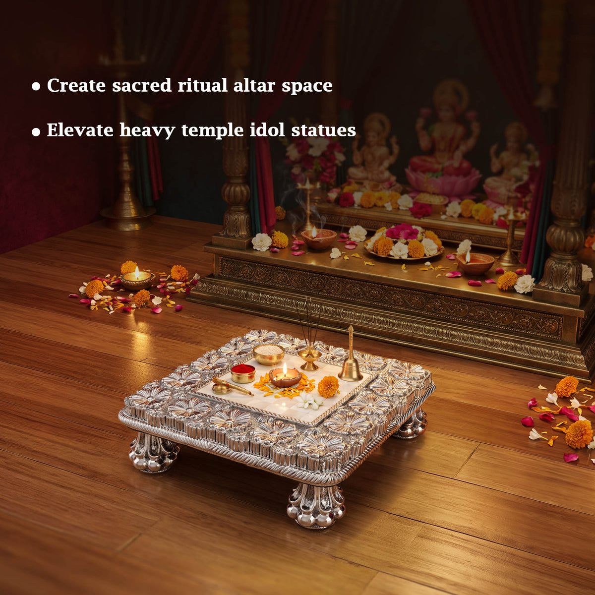 Silver Square Floral Chowki