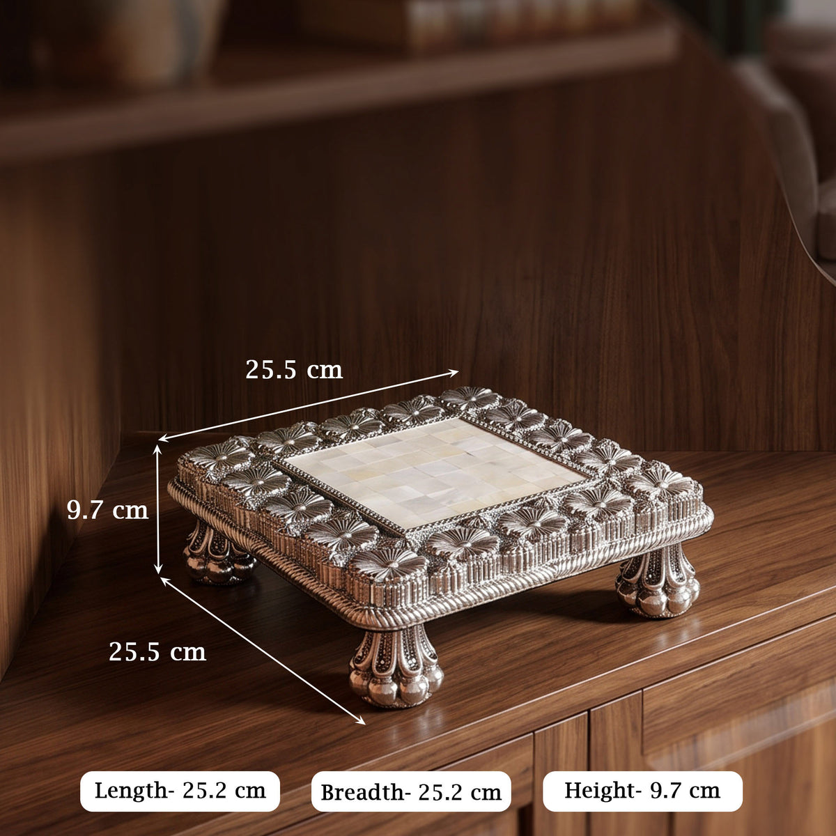 Silver Square Floral Chowki