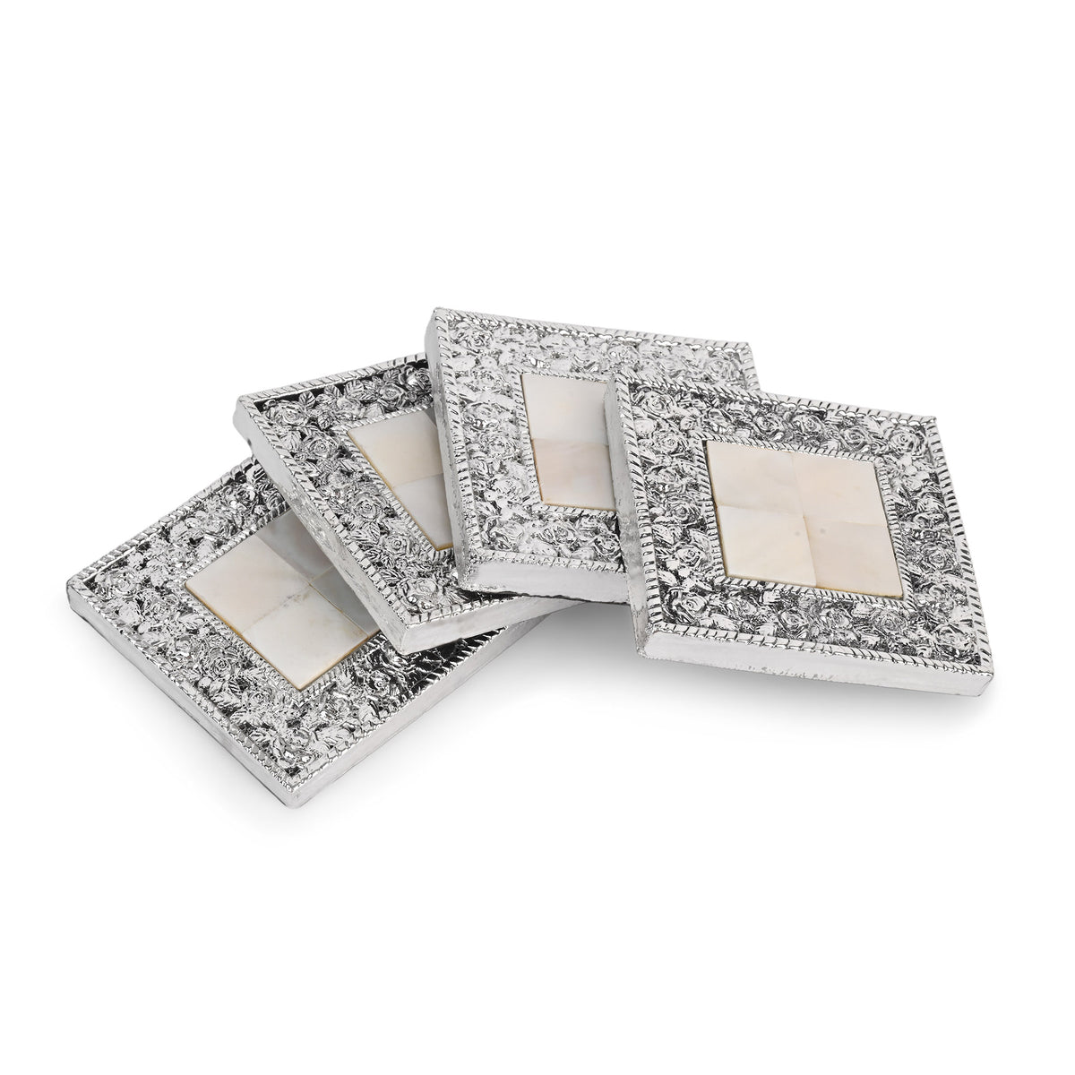 Silver Floral Coasters Set