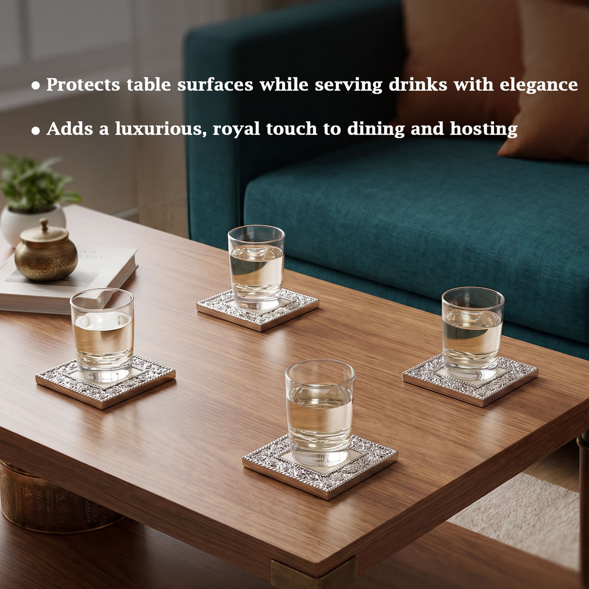 Silver Floral Coasters Set