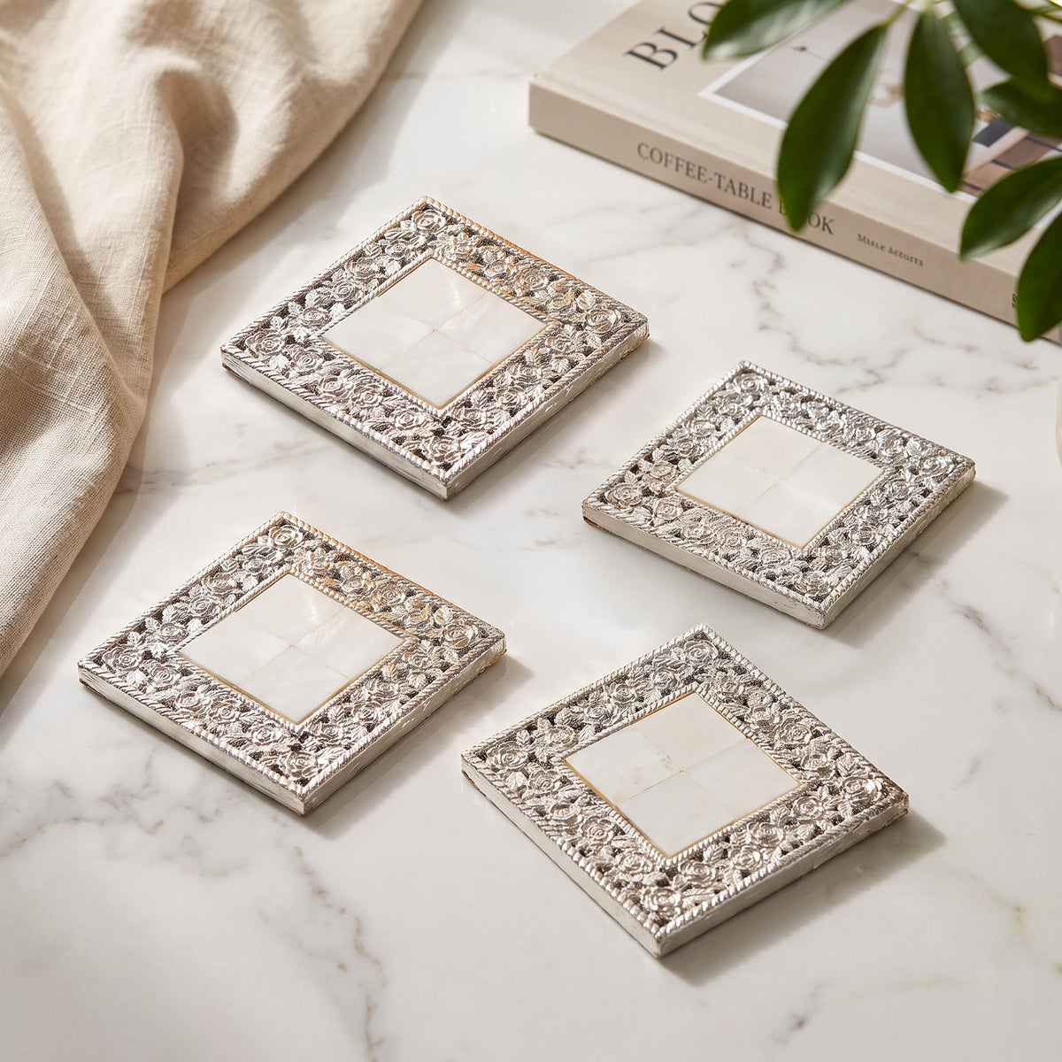 Silver Floral Coasters Set