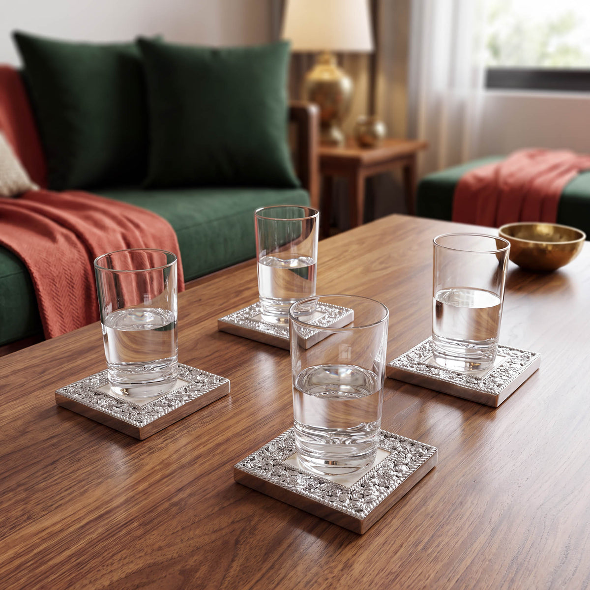 Silver Floral Coasters Set