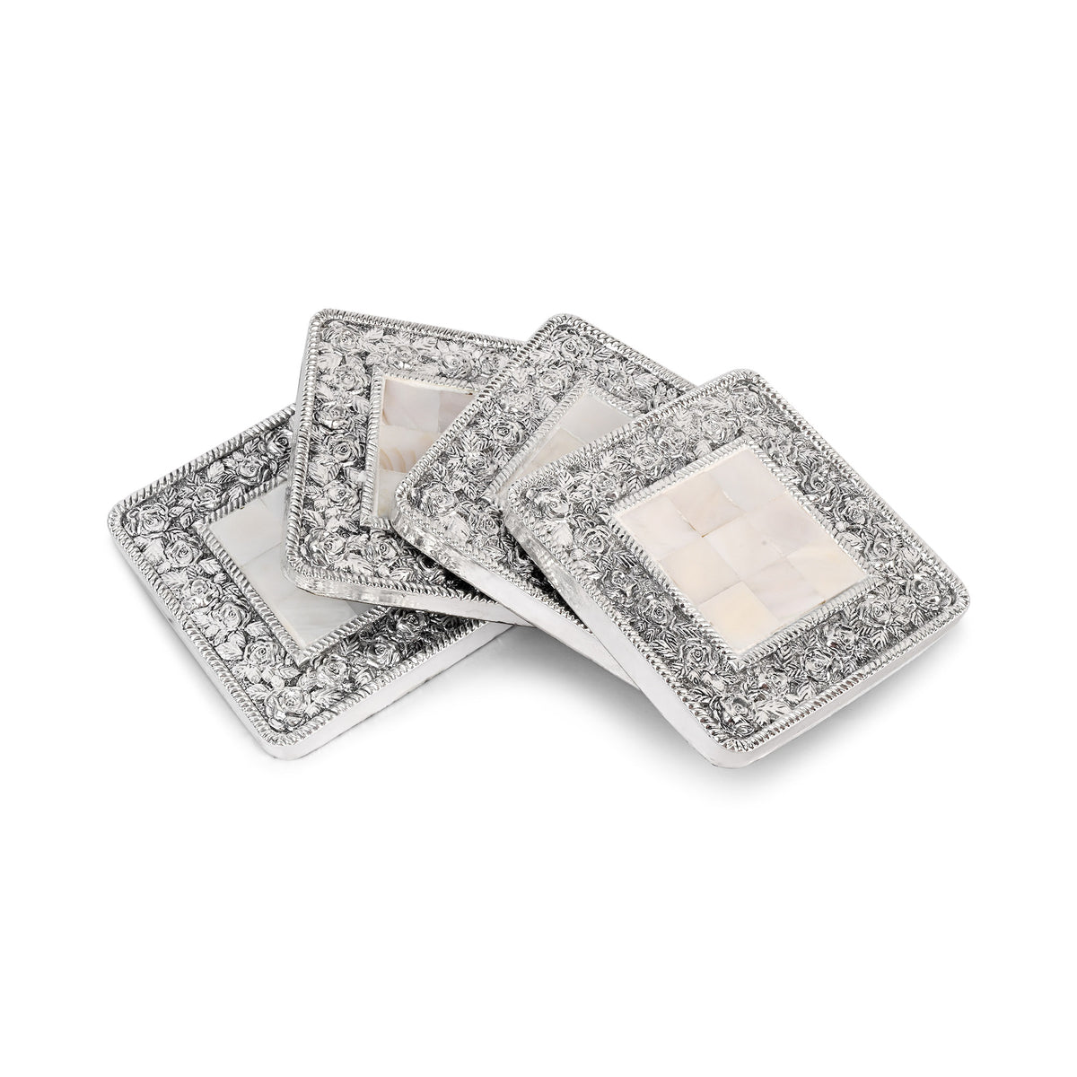 Silver Floral Coasters Set