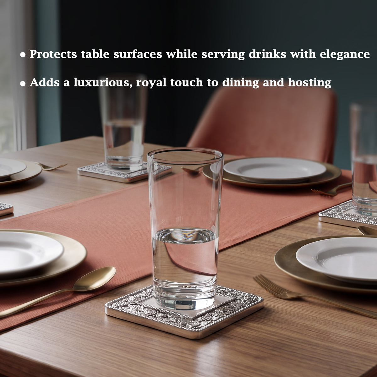 Silver Floral Coasters Set
