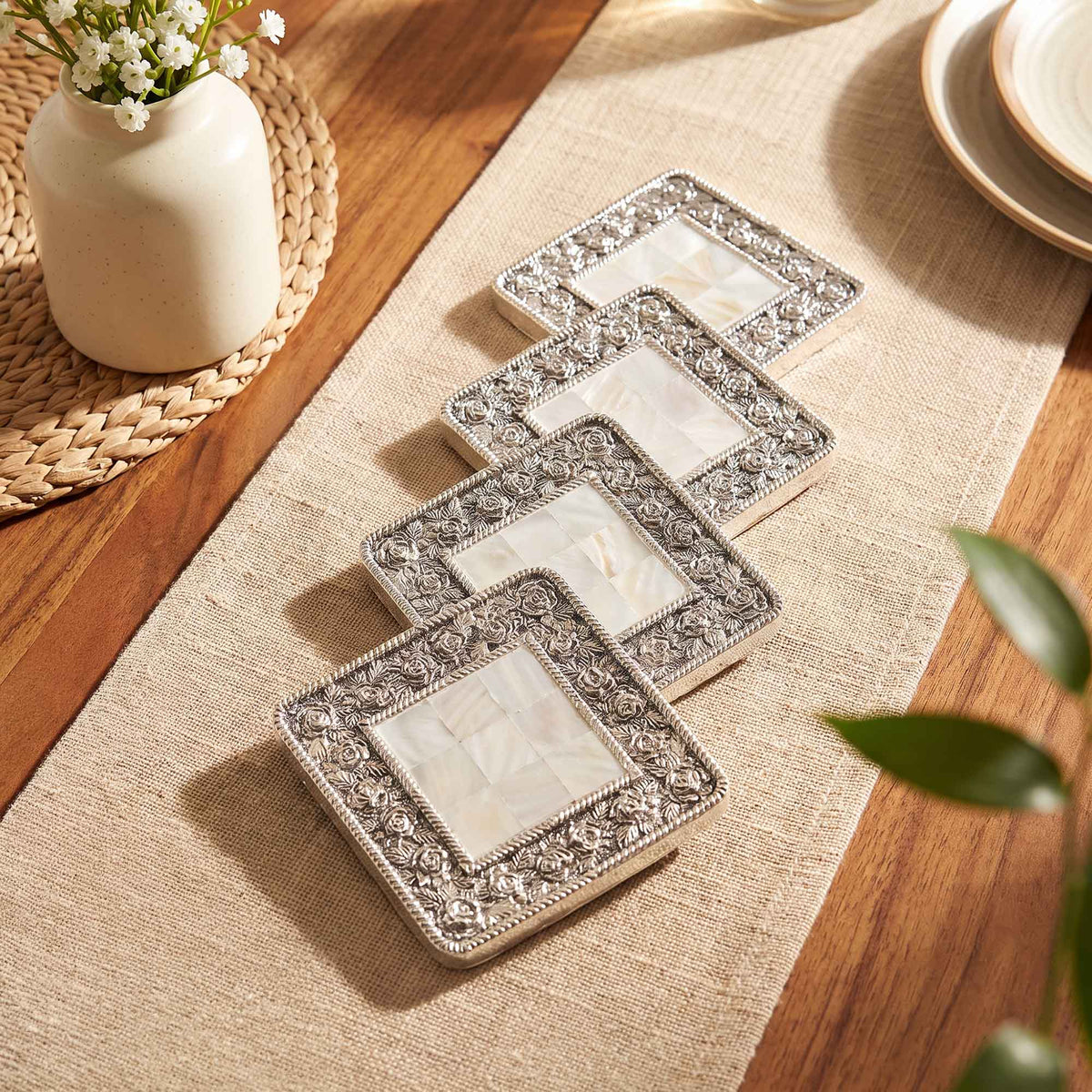 Silver Floral Coasters Set