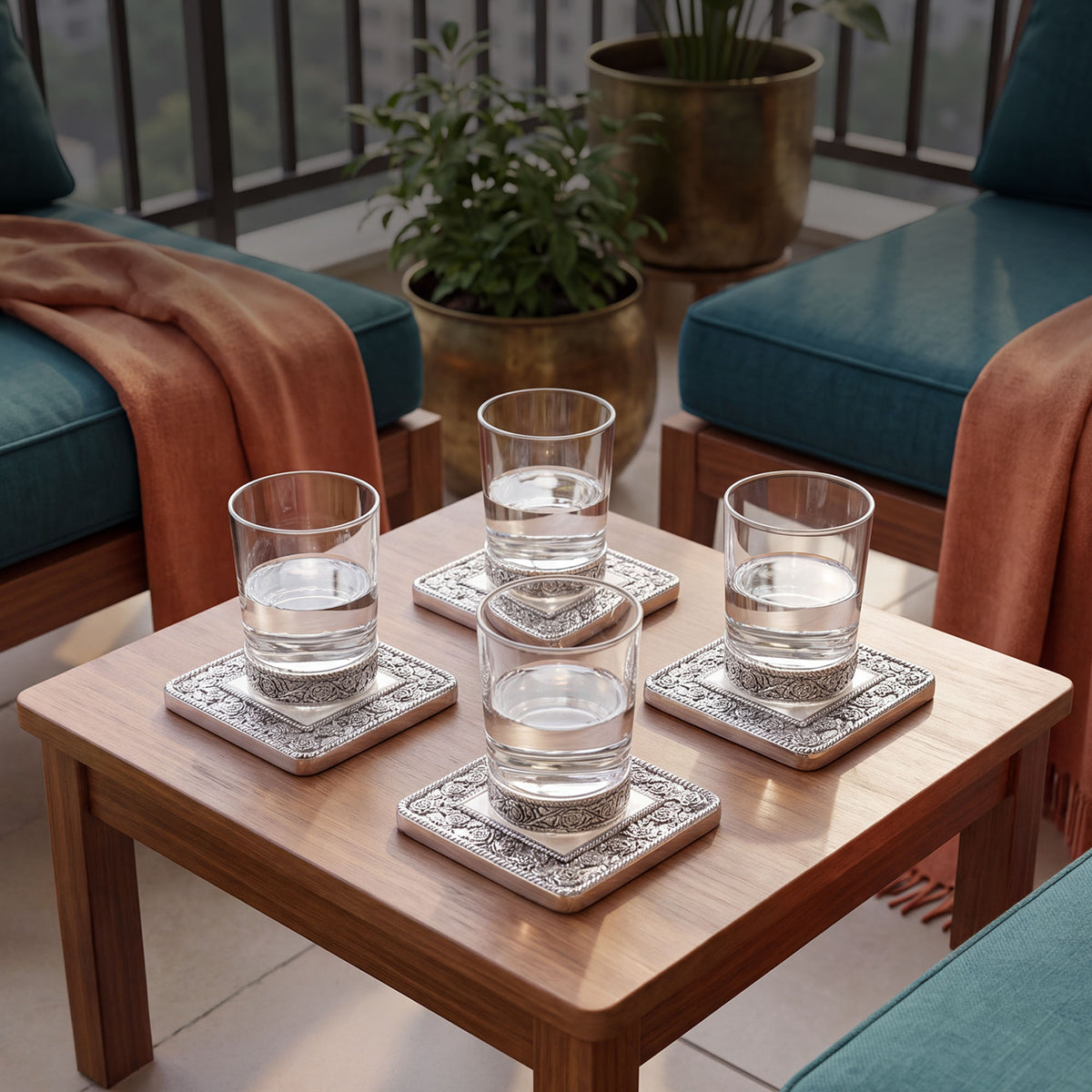 Silver Floral Coasters Set