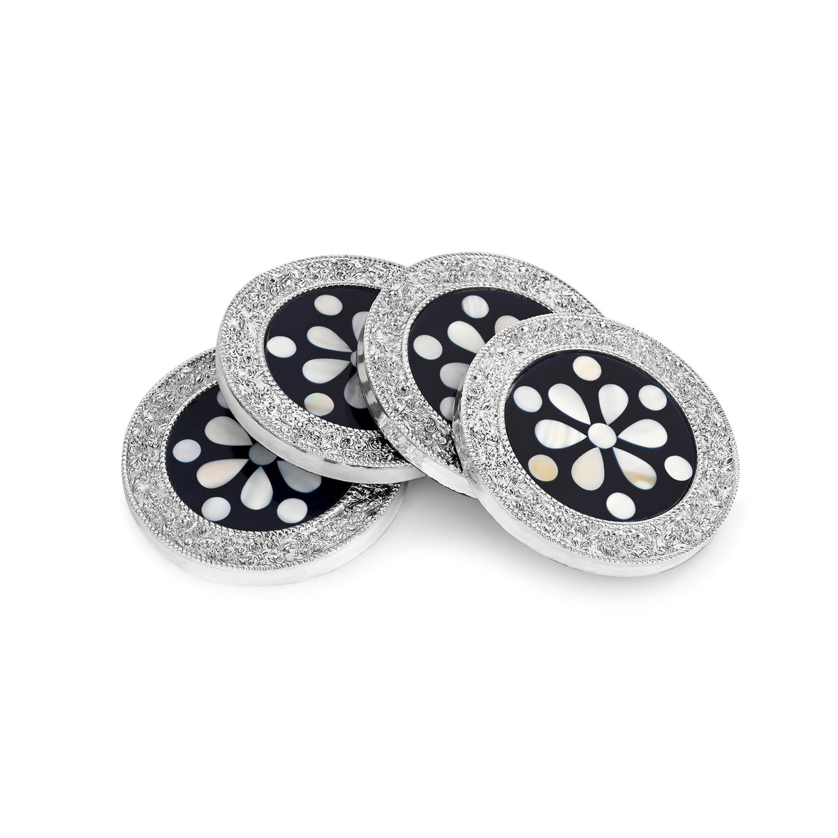 Silver Blue Floral Coasters