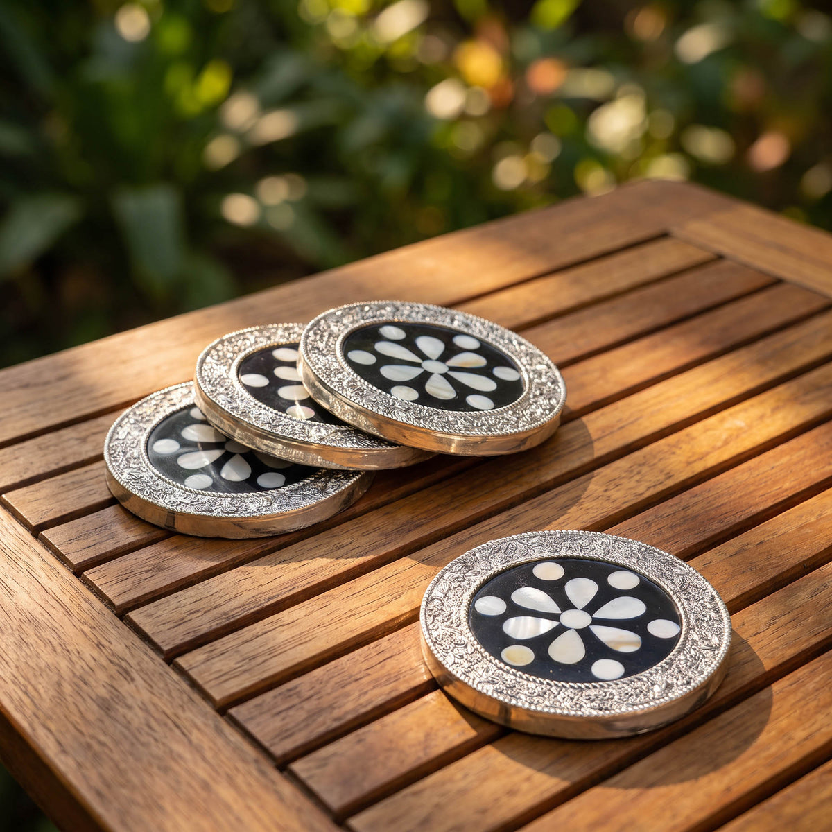 Silver Blue Floral Coasters