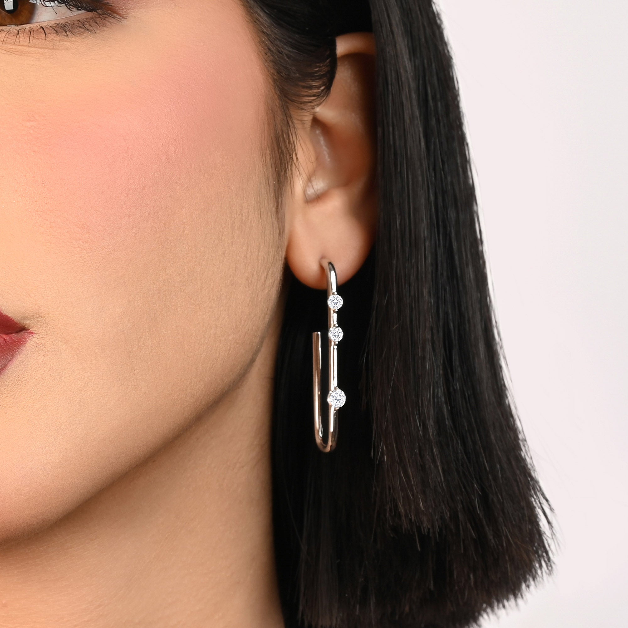Triple Stone Paperclip Hoops