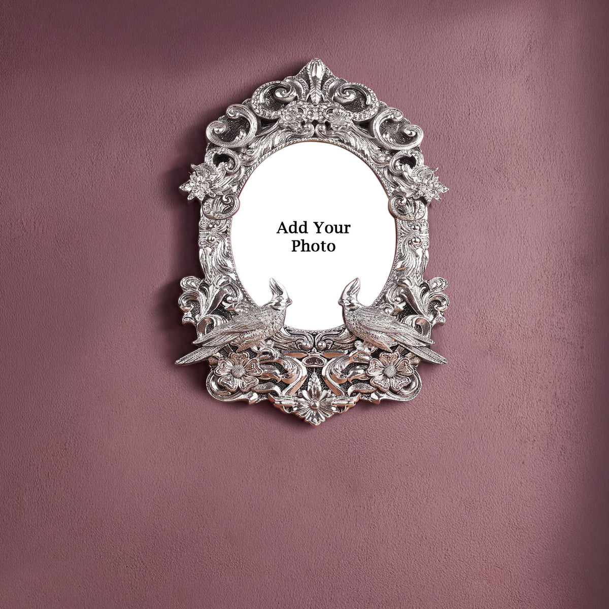 Silver Oval Bird Photo Frame