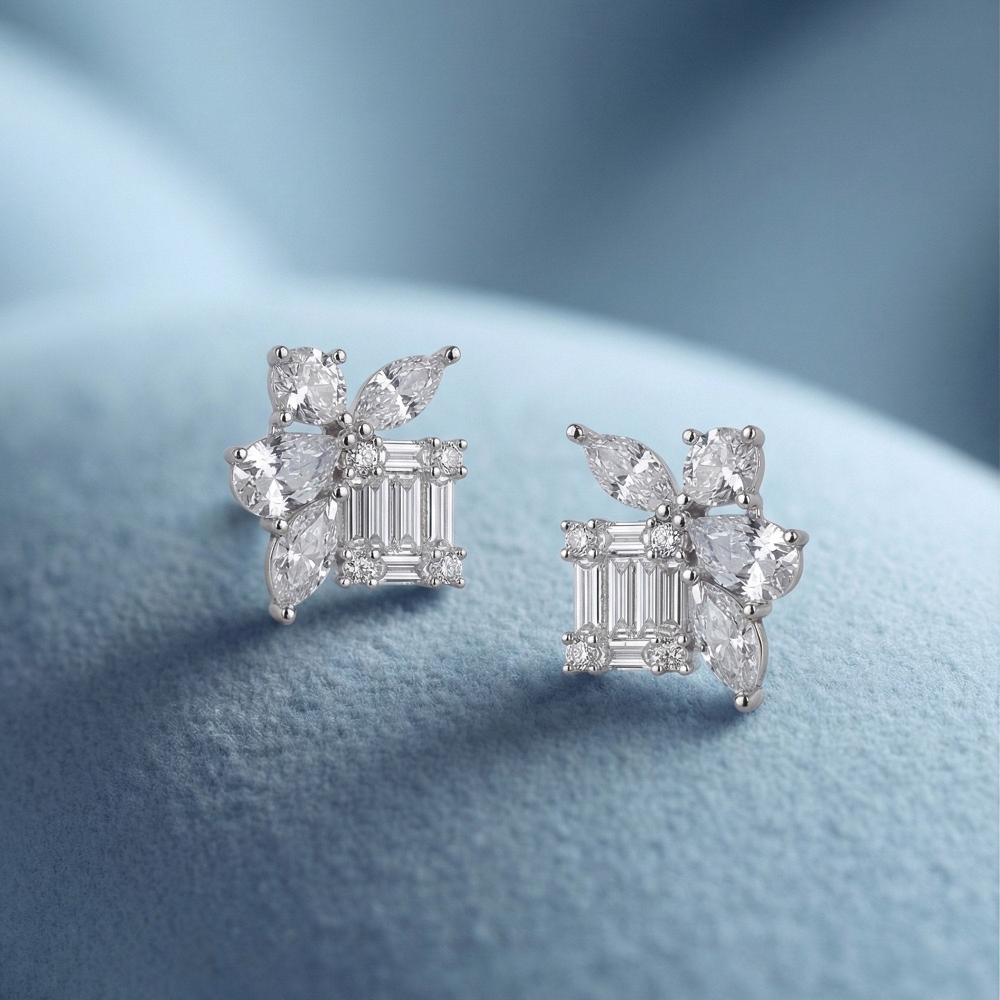 Emerald-Cut Floral Studs