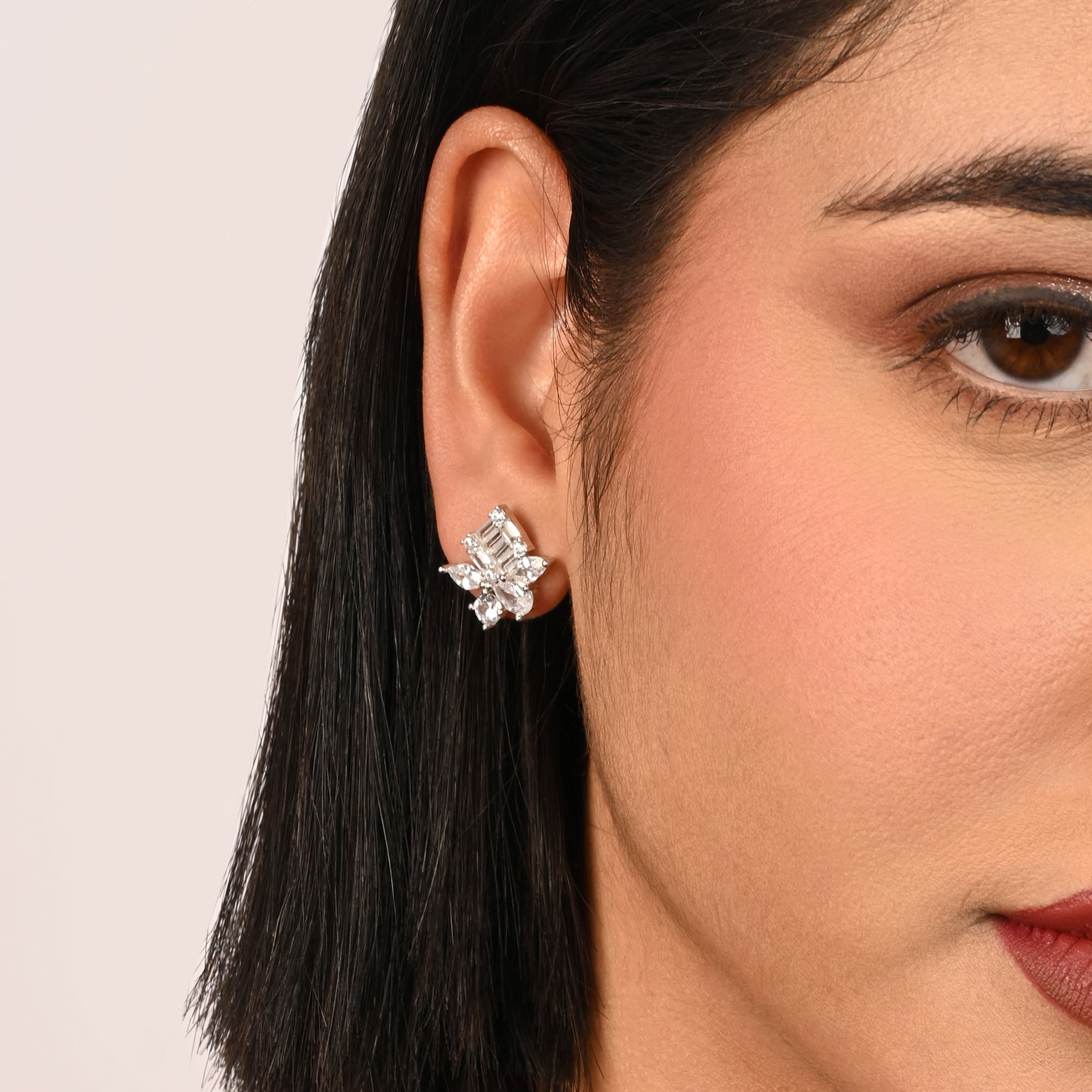 Emerald-Cut Floral Studs