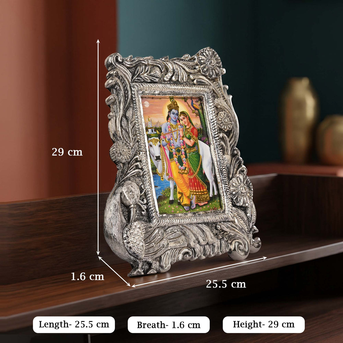 Silver Radha Krishna Peacock Frame
