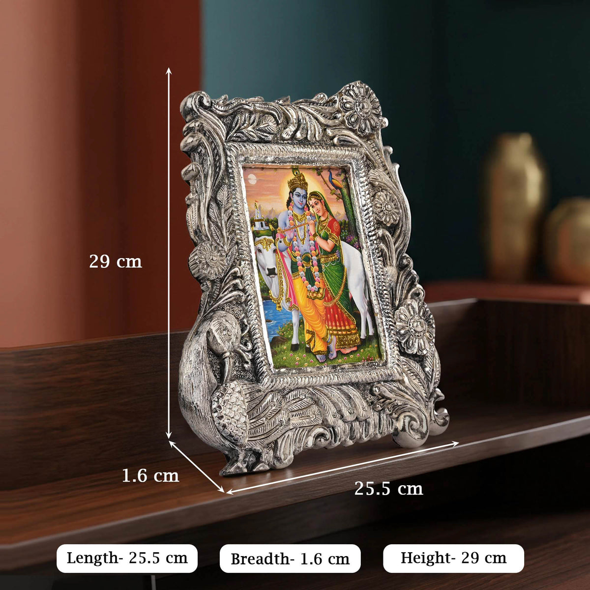 Silver Radha Krishna Peacock Frame