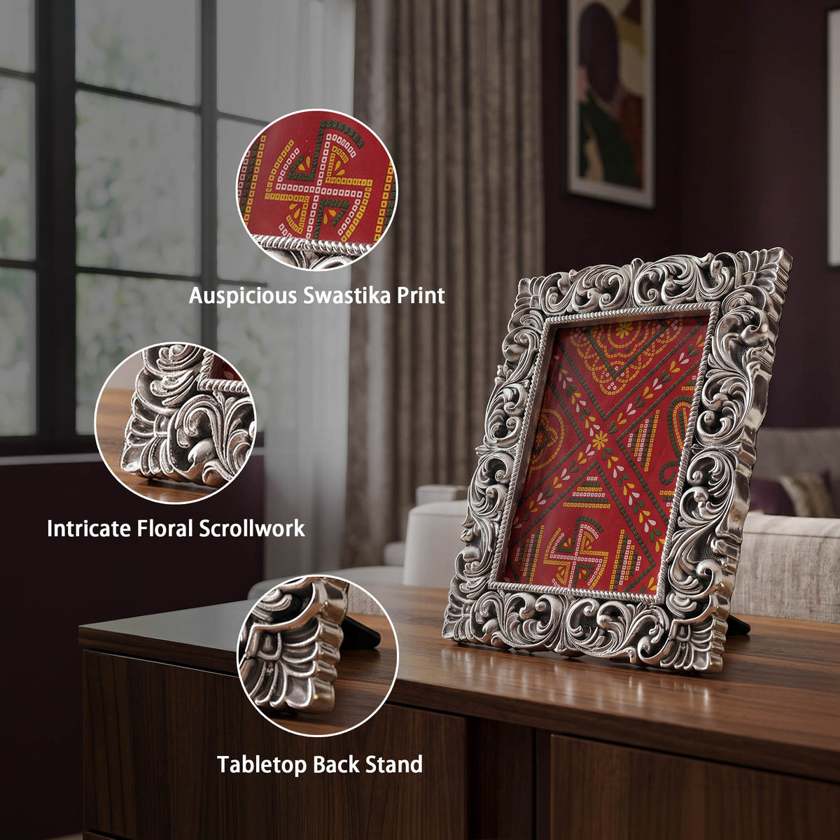 Silver Floral Rectangle Frame