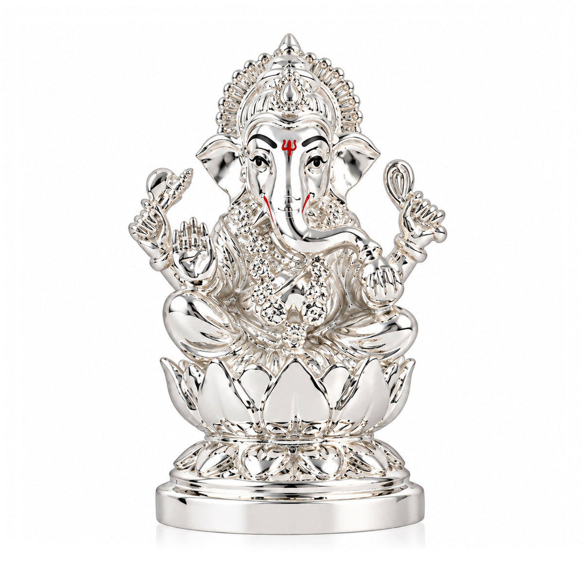 999 Silver Plated Ganesha Lotus Idol