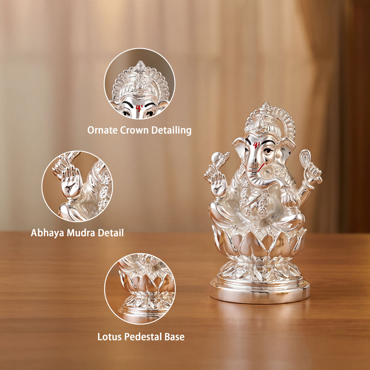 999 Silver Plated Ganesha Lotus Idol