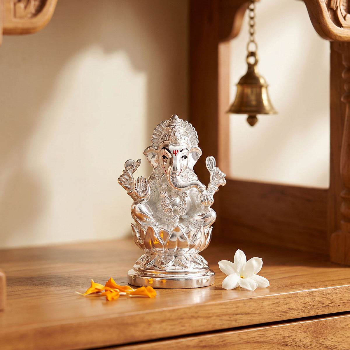 999 Silver Plated Ganesha Lotus Idol
