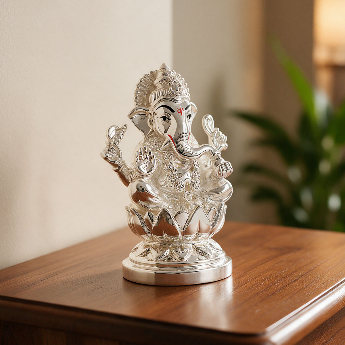 999 Silver Plated Ganesha Lotus Idol