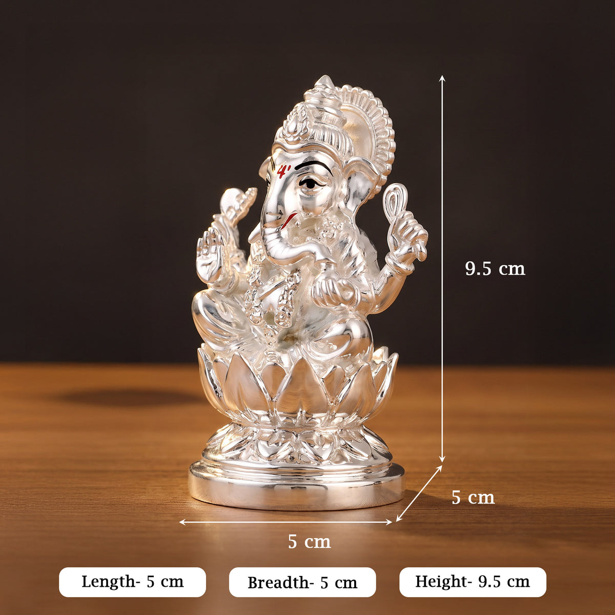 999 Silver Plated Ganesha Lotus Idol