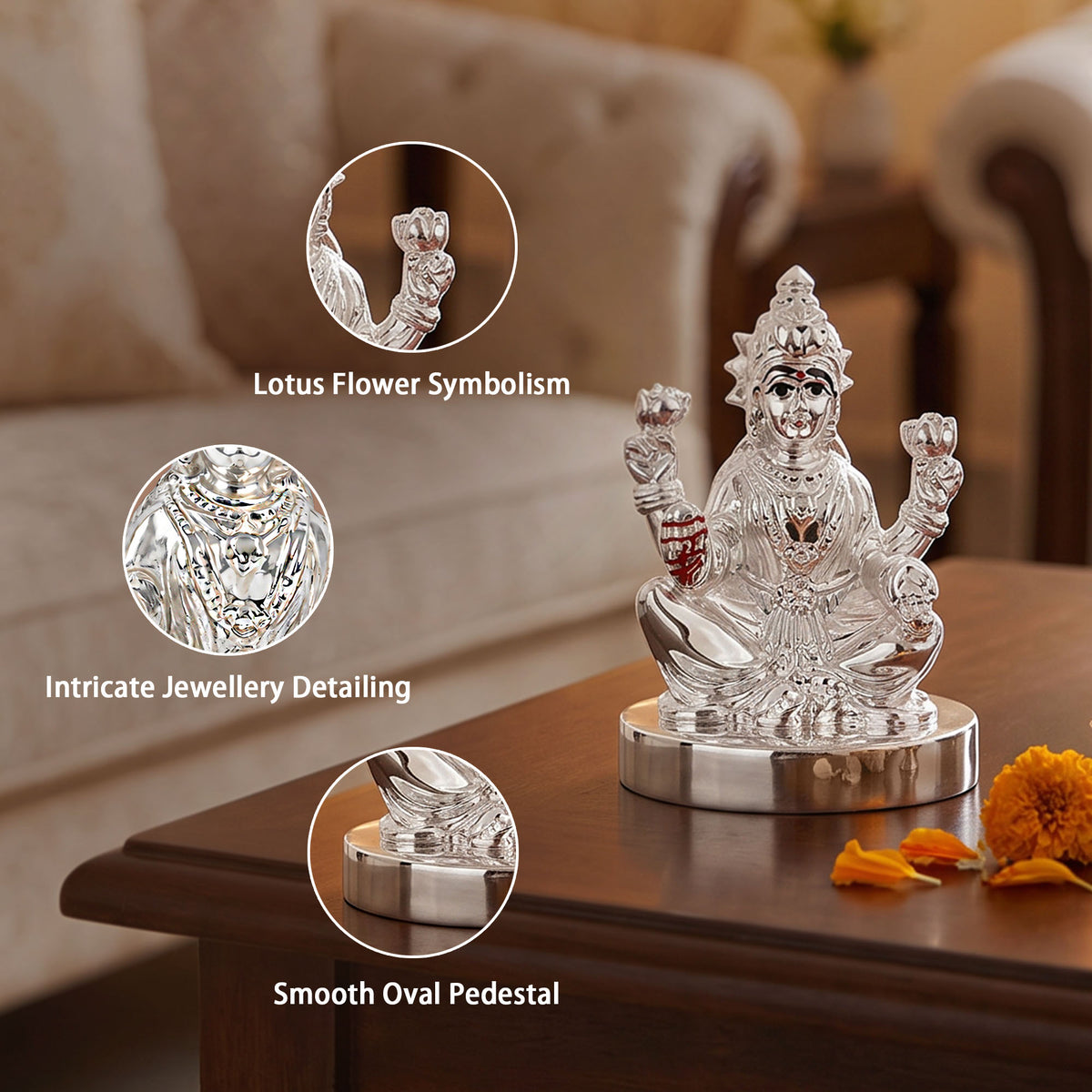 999 Silver Plated Laxmi Seated Idol