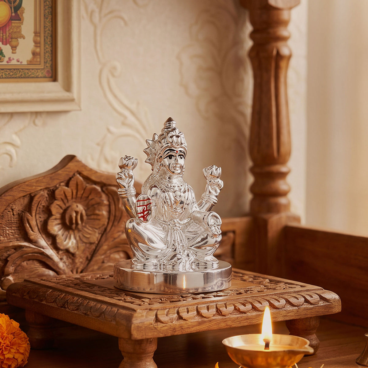 999 Silver Plated Laxmi Seated Idol