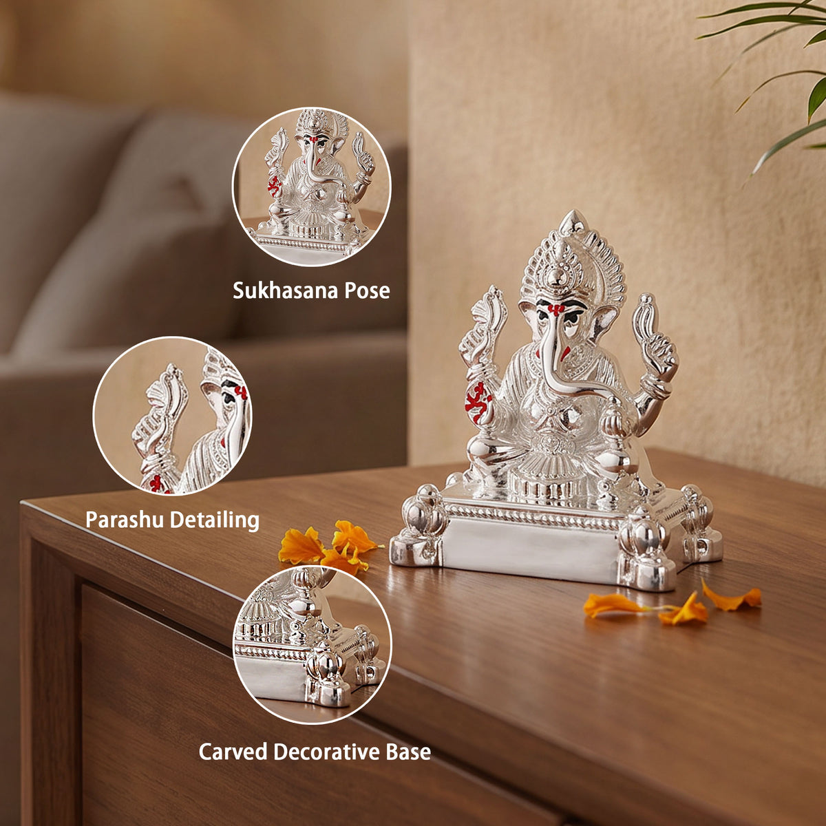 999 Silver Plated Ganpati Chowki Idol