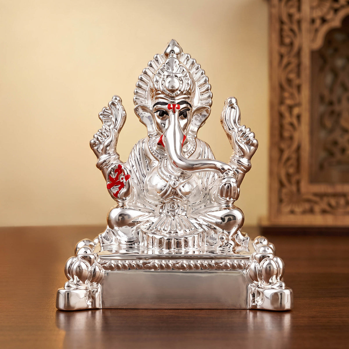 999 Silver Plated Ganpati Chowki Idol
