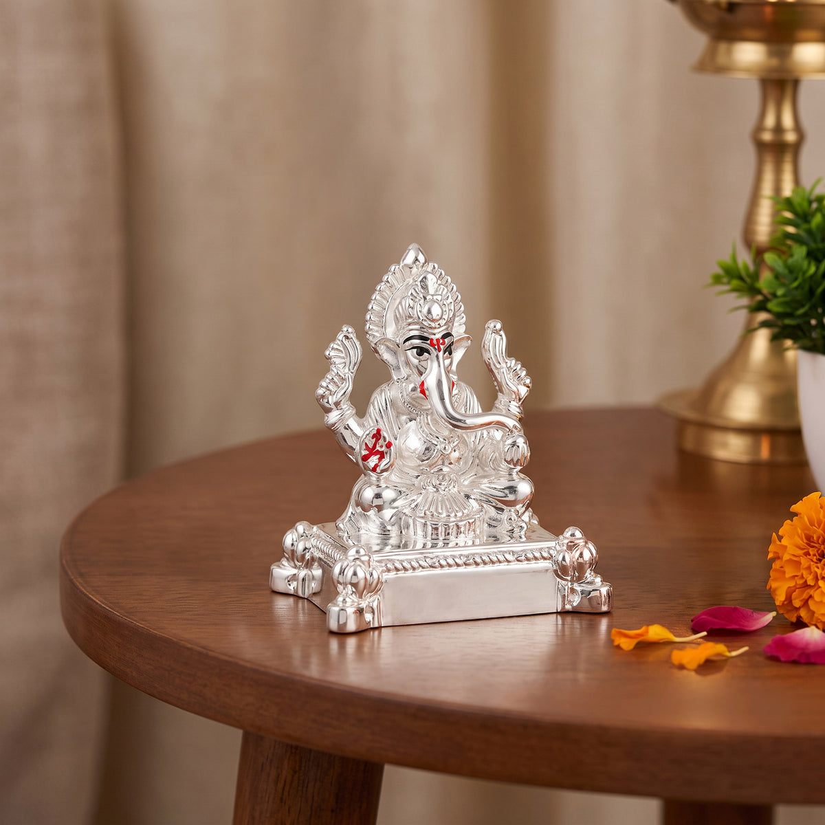 999 Silver Plated Ganpati Chowki Idol