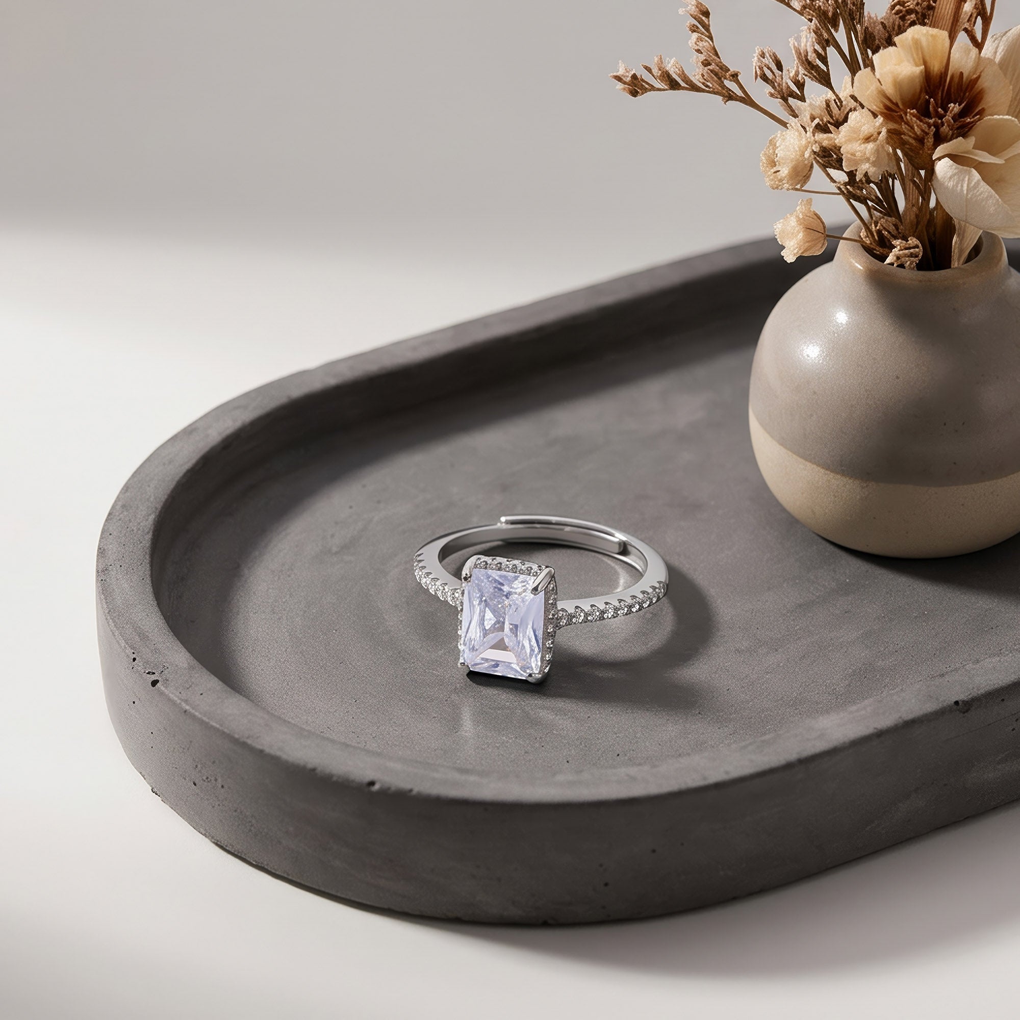Studded Rectangular Stone Ring