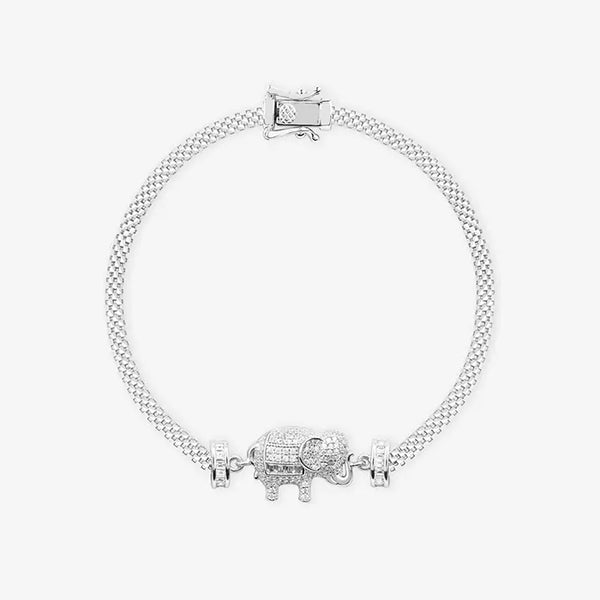 Majestic Elephant CZ Silver Bracelet