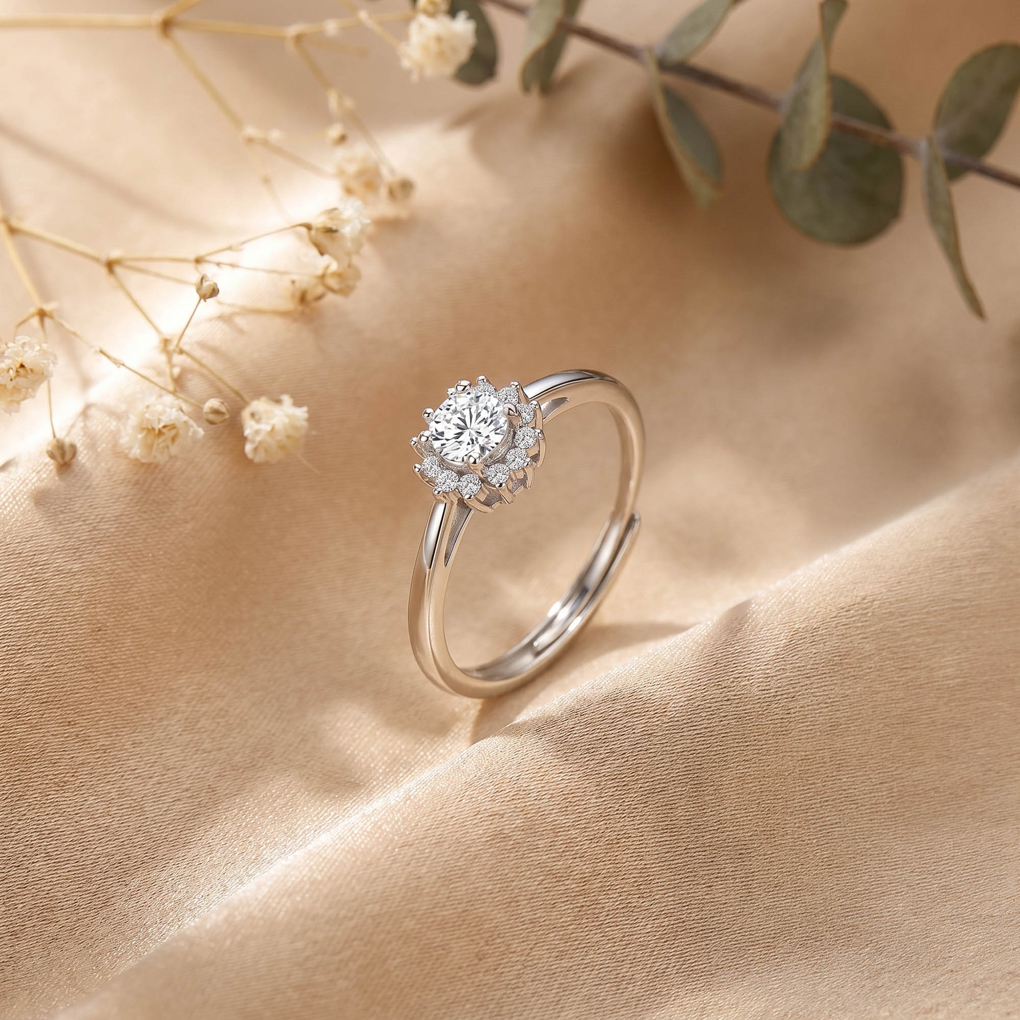 Floral Halo CZ Ring