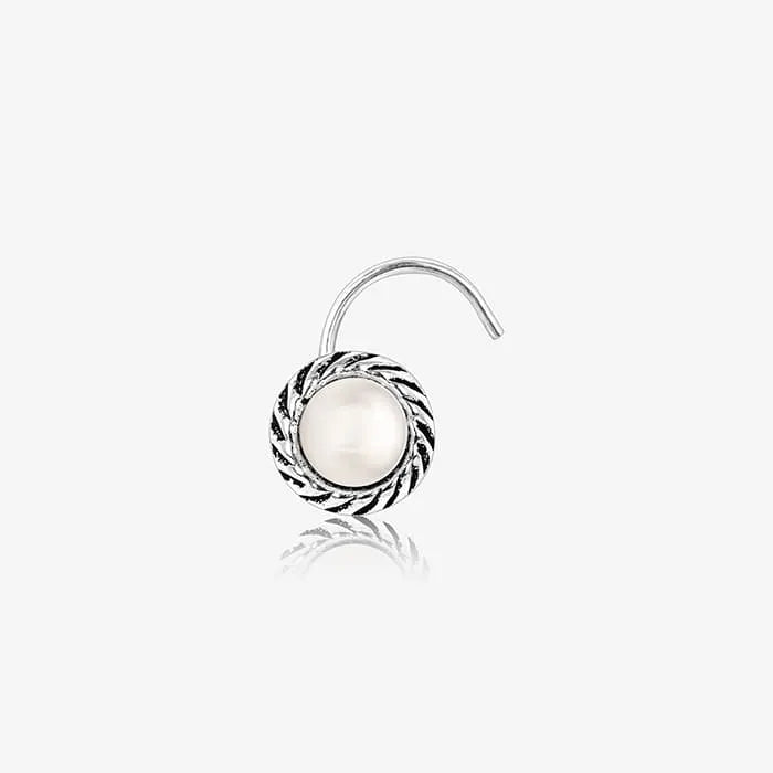 Oxidized Silver Pearl Nose Pin - Touch925