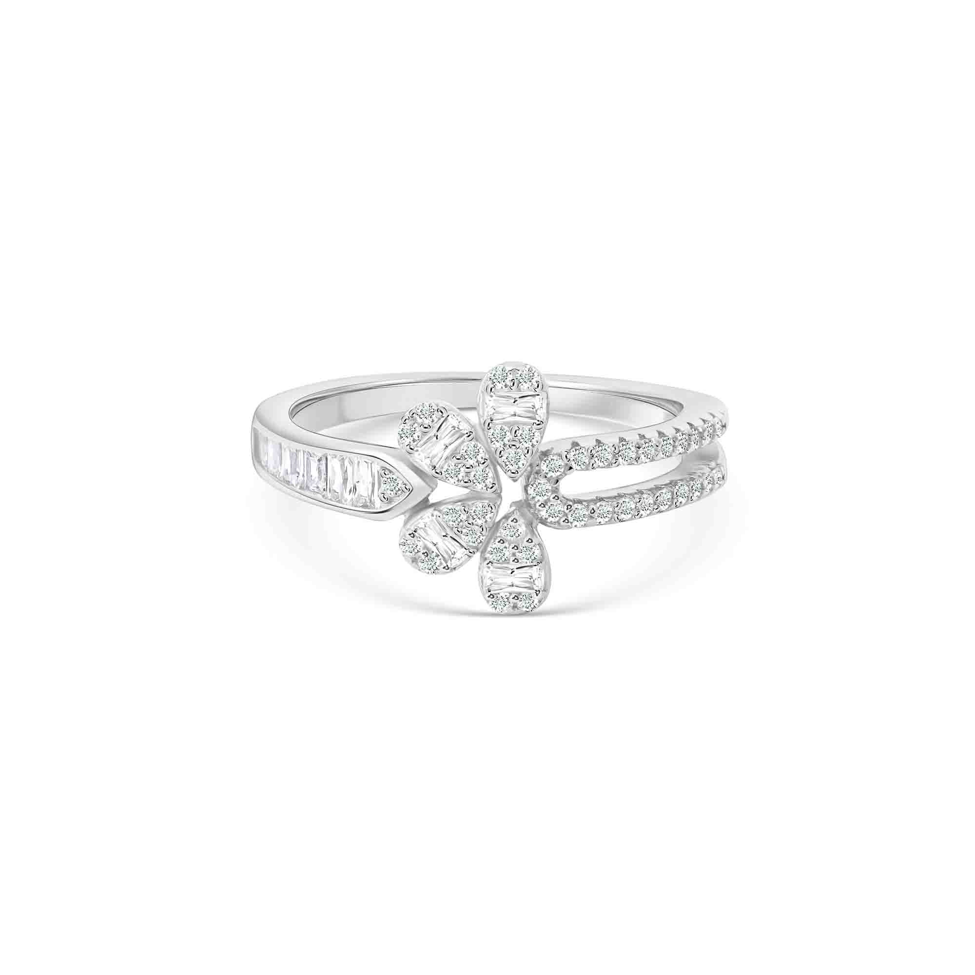 Floral Split Band Silver Ring