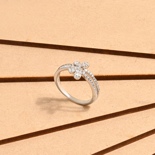 Floral Split Band Silver Ring